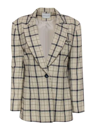 Doncaster - Cream & Navy Plaid Buttoned Longline Blazer Sz 12