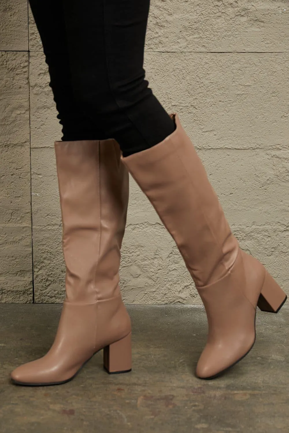 East Lion Corp Block Heel Knee High Boots, Mocha