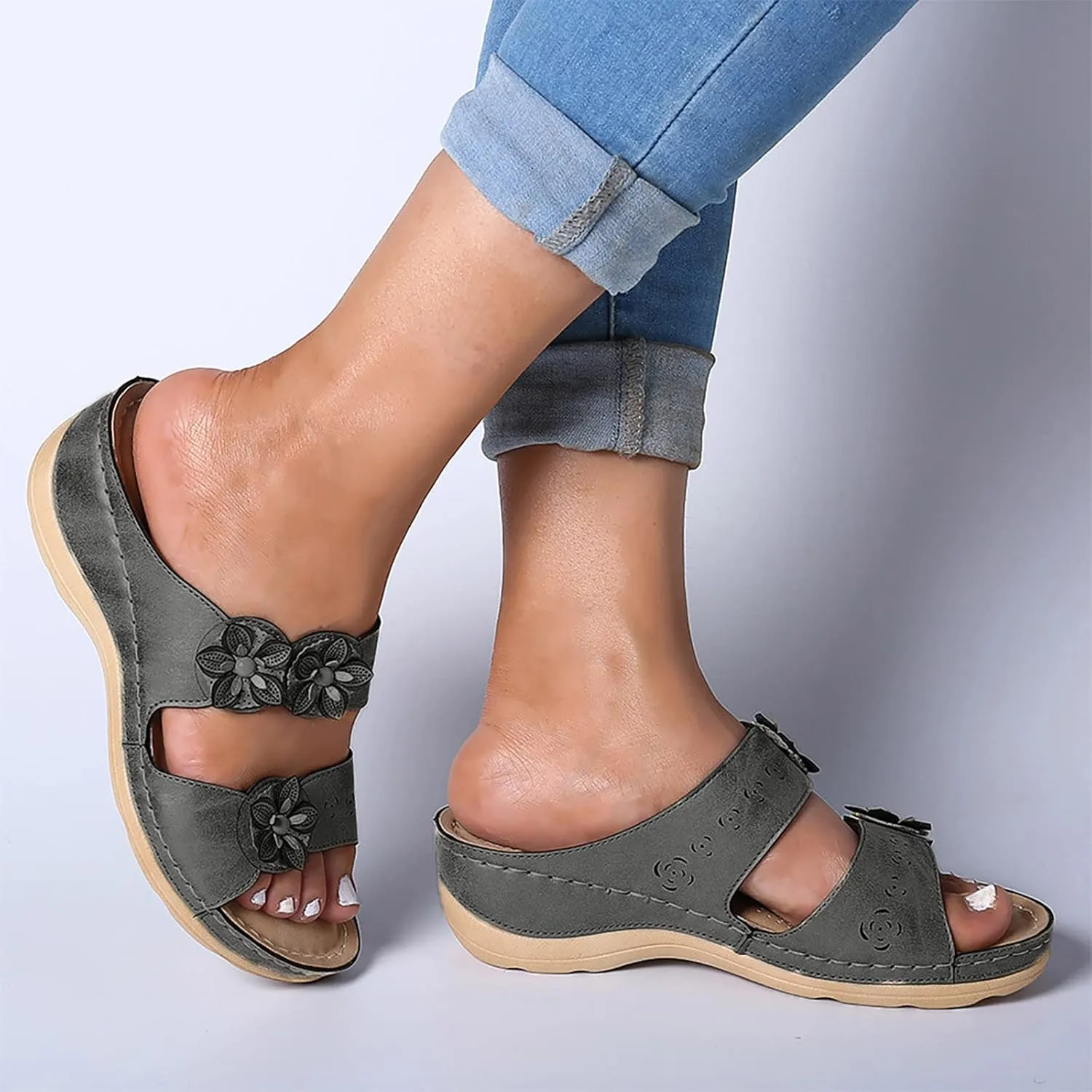 Eduavar Womens Wedge Sandals, Sandals Women Dressy Summer Wedge Sandals with Arch Support Anti-Slip Comfy Sandal