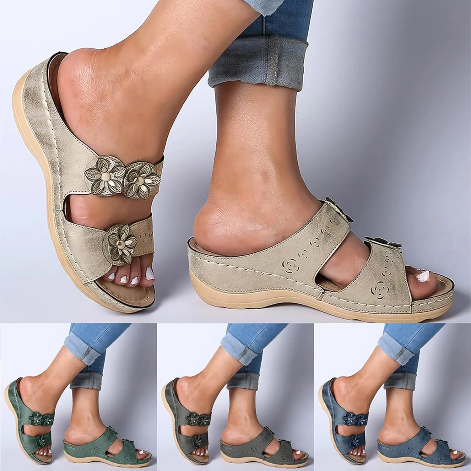 Eduavar Womens Wedge Sandals, Sandals Women Dressy Summer Wedge Sandals with Arch Support Anti-Slip Comfy Sandal