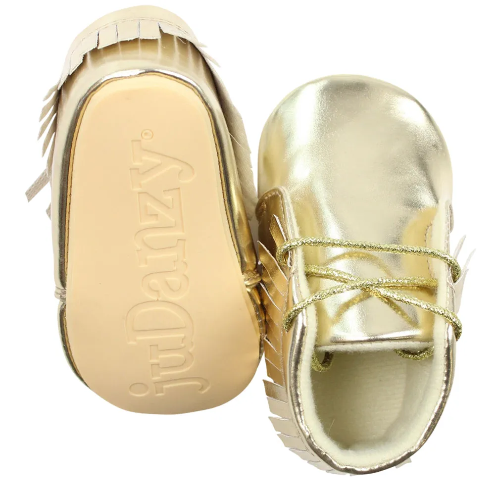 Gold Moccasins with Fringe & Laces | Baby Sizes 2 3 4 5