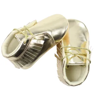 Gold Moccasins with Fringe & Laces | Baby Sizes 2 3 4 5