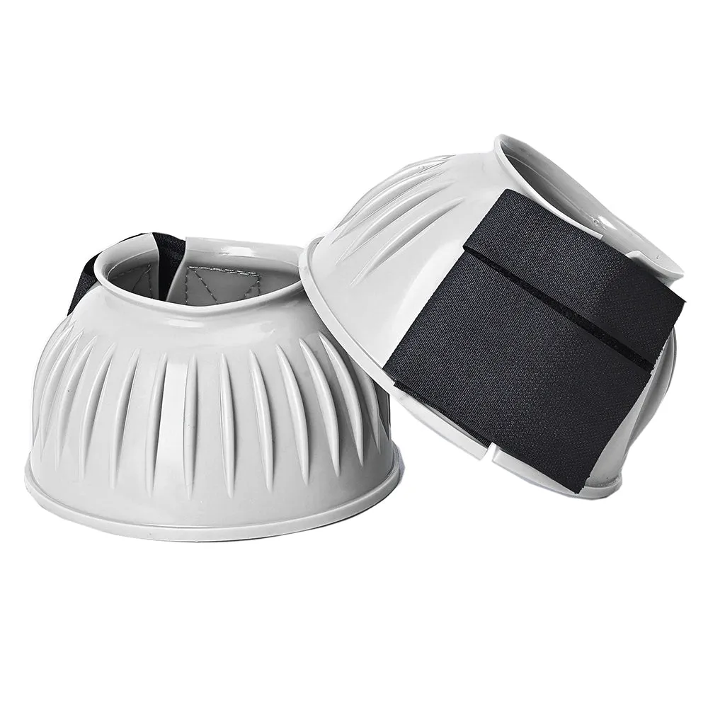 Hilason Western Horse PVC Ribbed Double Hook and Loop Bell Boots Gray Training Protective Shock Absorbing Leg Bell Boots