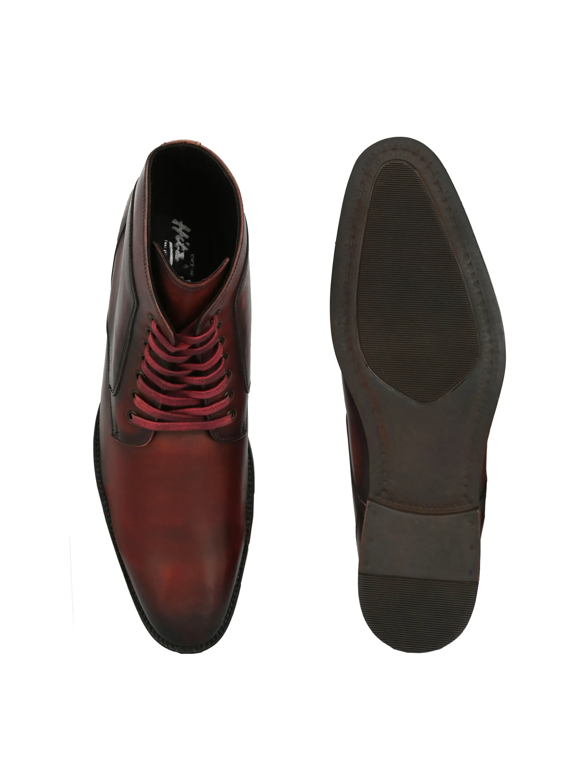 Hitz Men's Red Leather Lace-up Ankle Boot Shoes