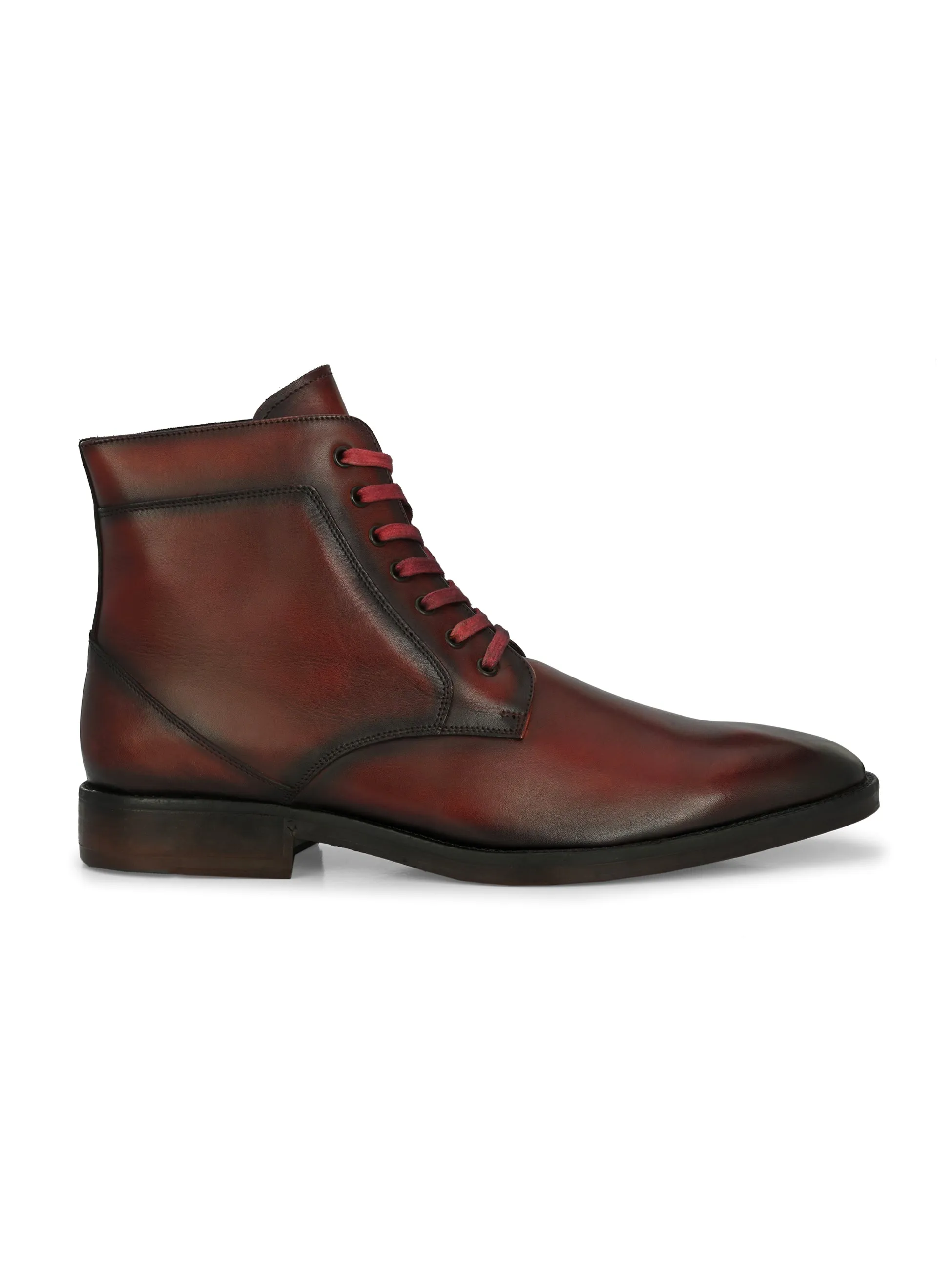 Hitz Men's Red Leather Lace-up Ankle Boot Shoes