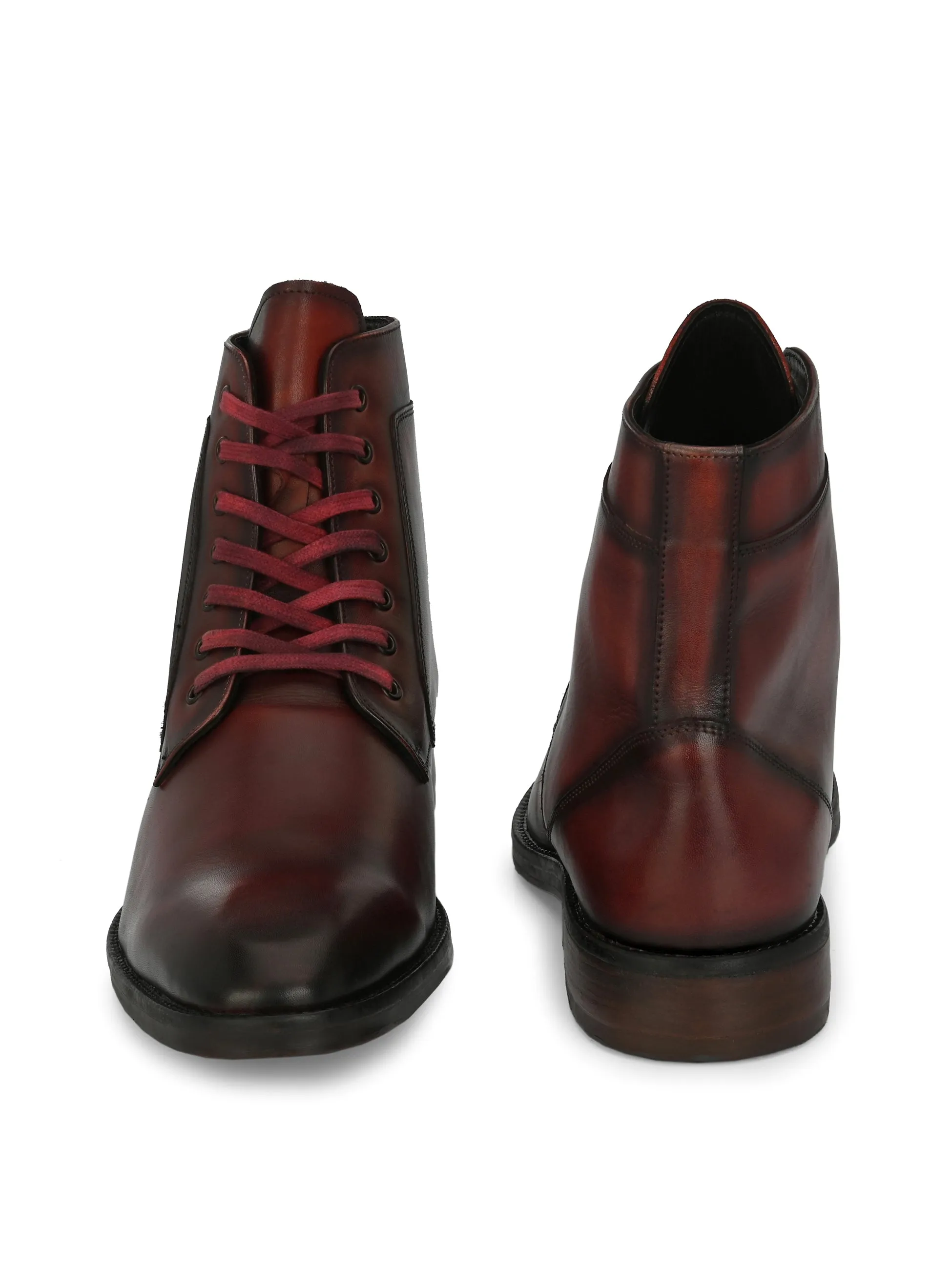 Hitz Men's Red Leather Lace-up Ankle Boot Shoes