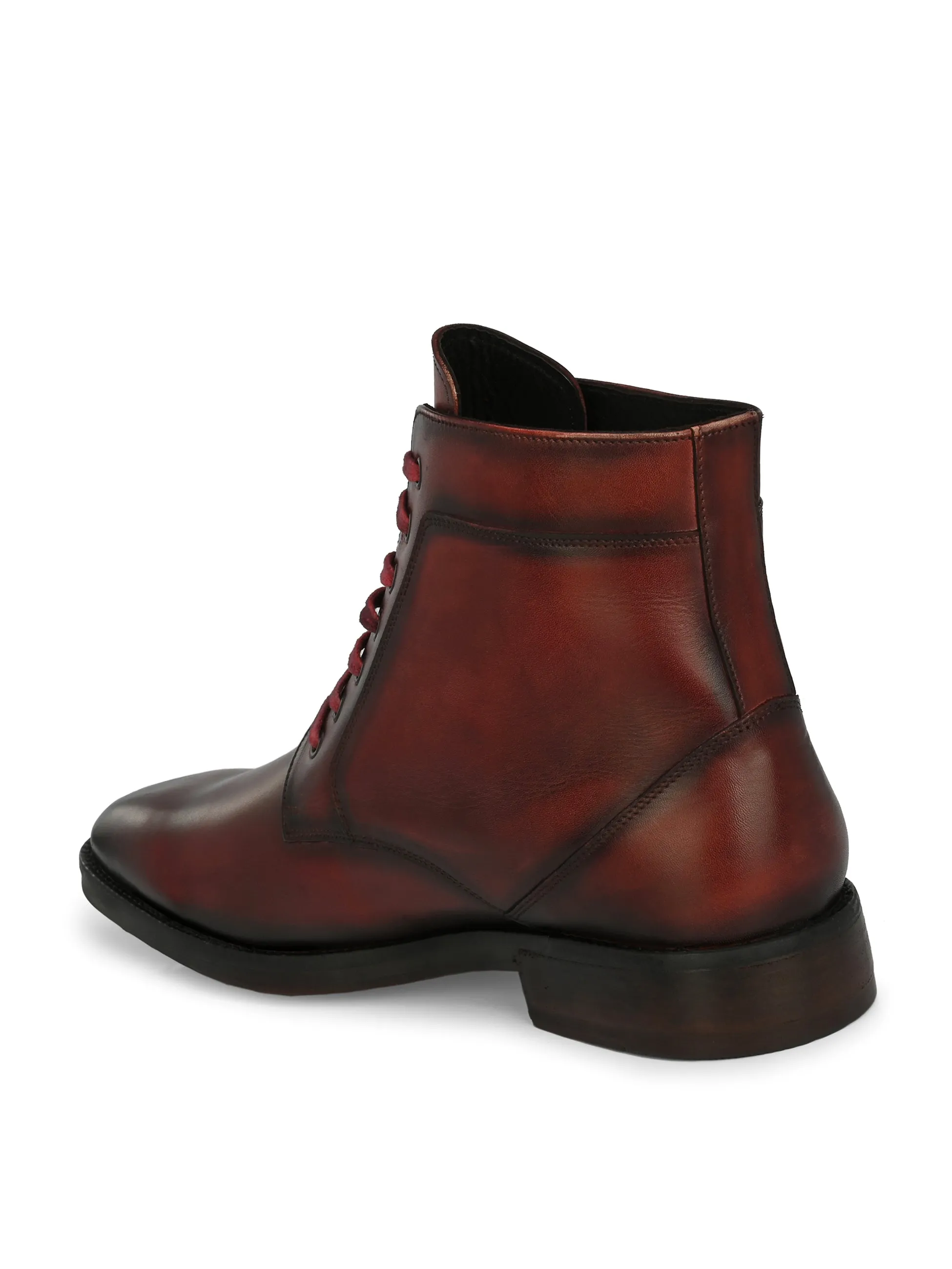 Hitz Men's Red Leather Lace-up Ankle Boot Shoes
