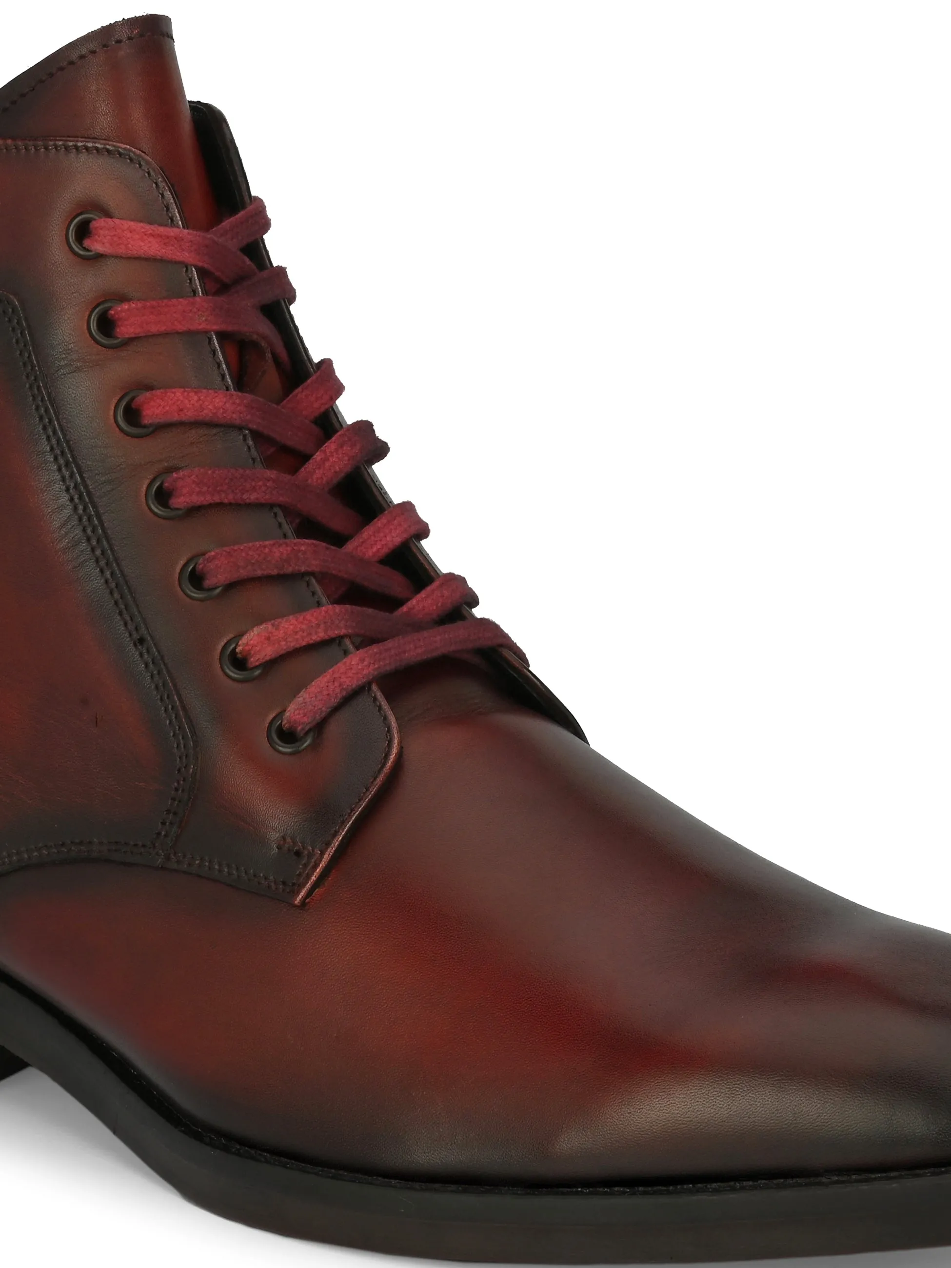 Hitz Men's Red Leather Lace-up Ankle Boot Shoes