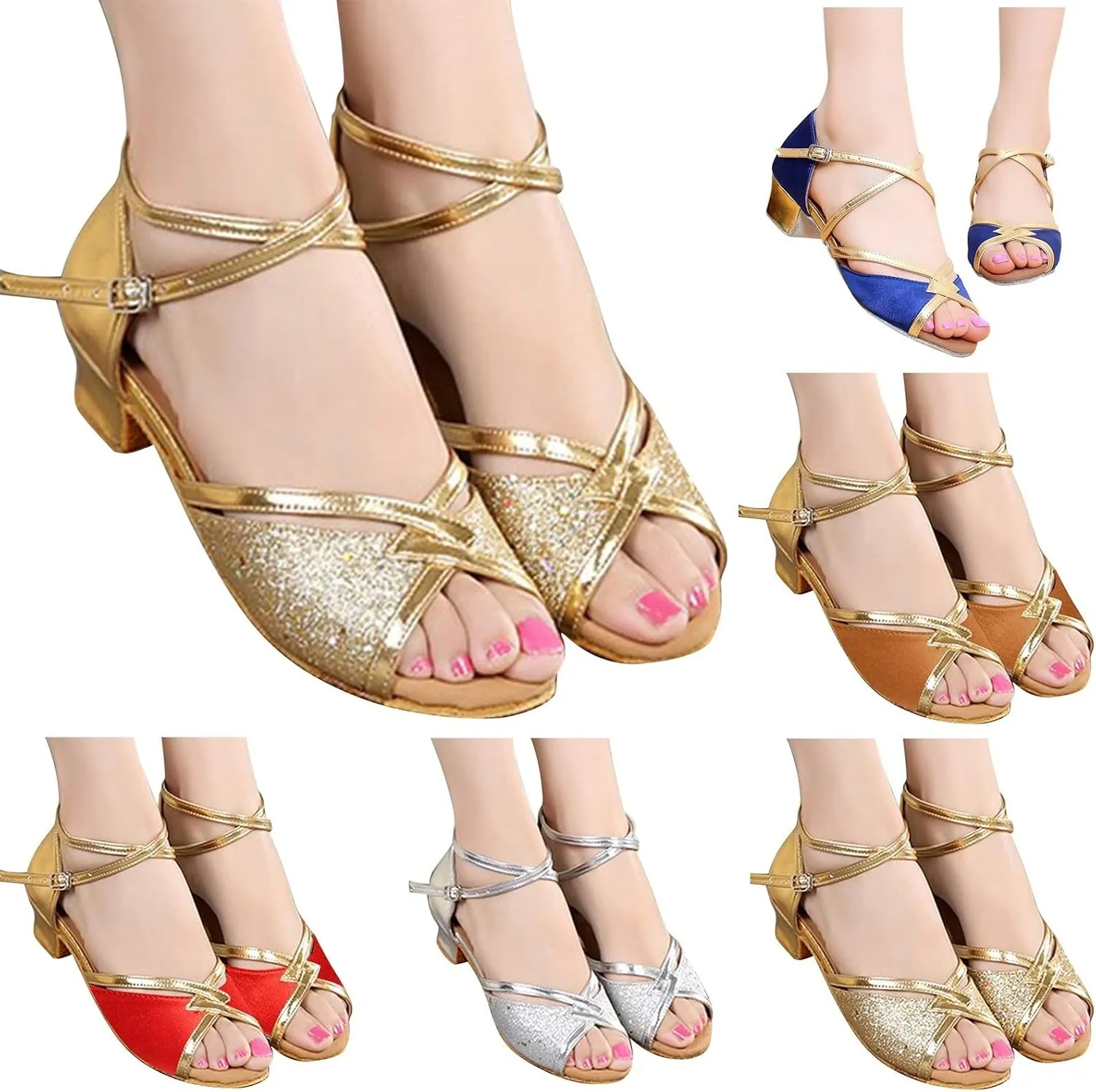 Kids Girls Ballroom Dance Shoes Teens Childern Tango Performance Strap Sparkly Glitter Wedding Dress Dance Shoes