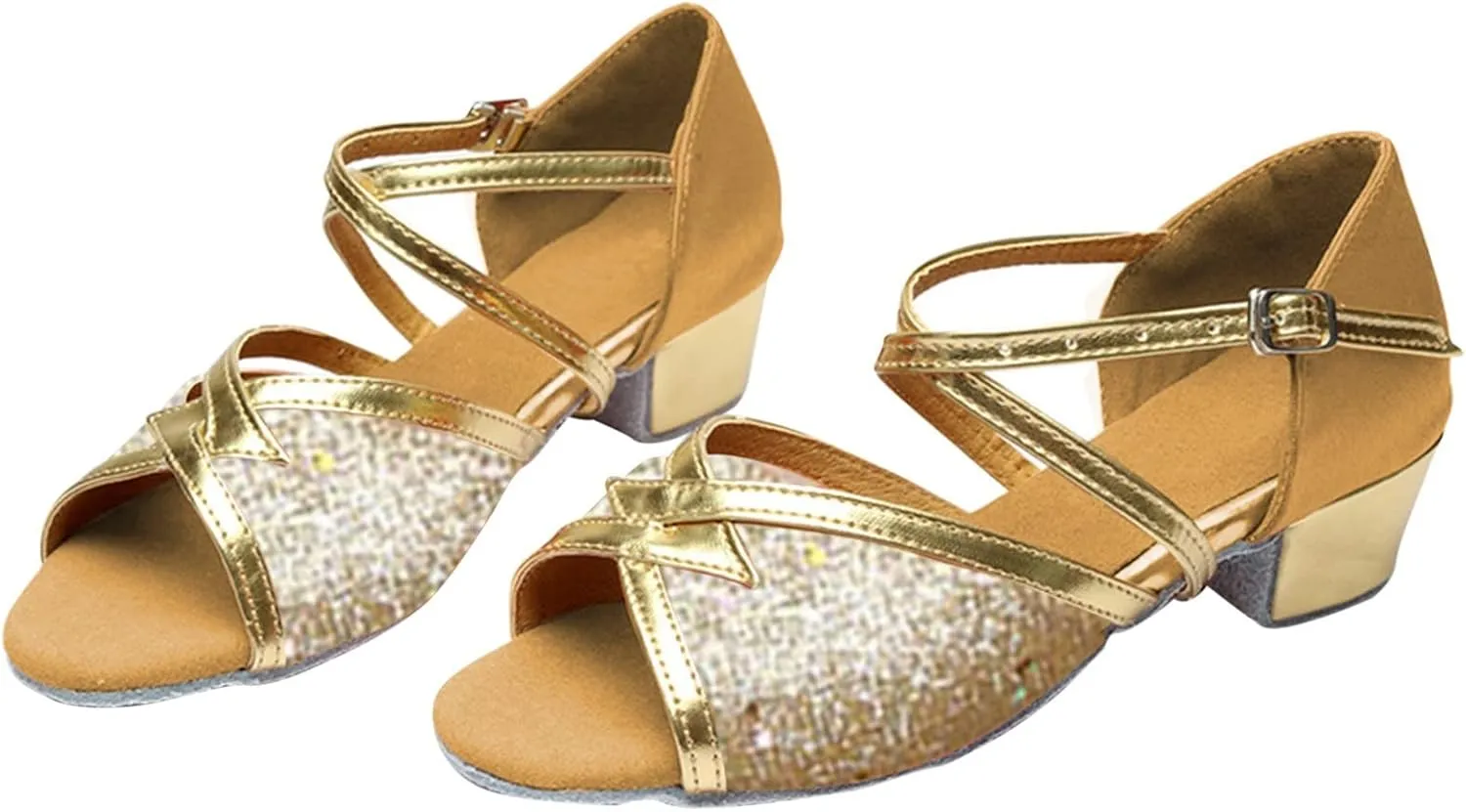 Kids Girls Ballroom Dance Shoes Teens Childern Tango Performance Strap Sparkly Glitter Wedding Dress Dance Shoes