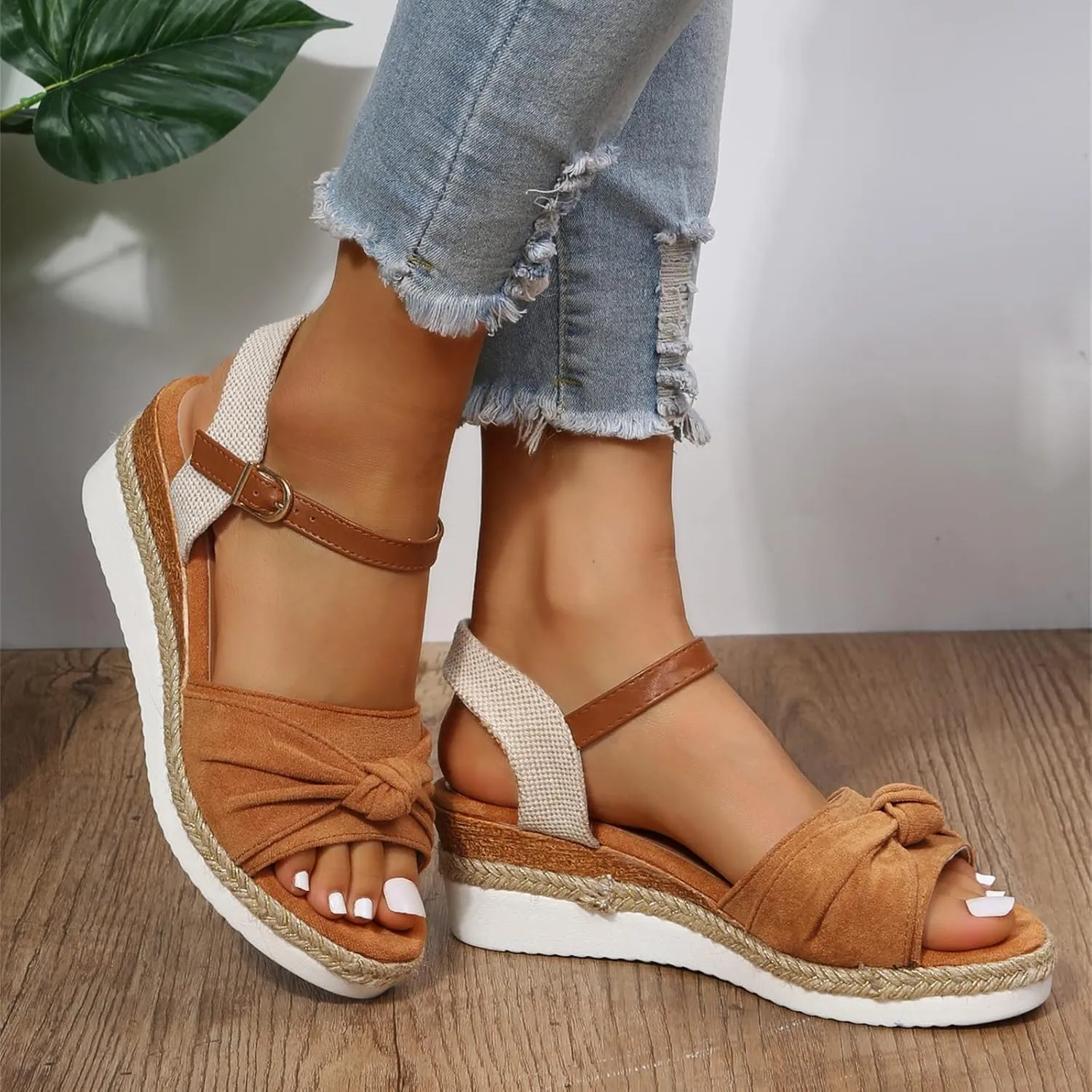 Ladmiple Summer Sandals for Women 2023 Dressy Espadrilles Wedge Shoes Open Toe Wedges Casual Travel Comfy Slip On Sandal