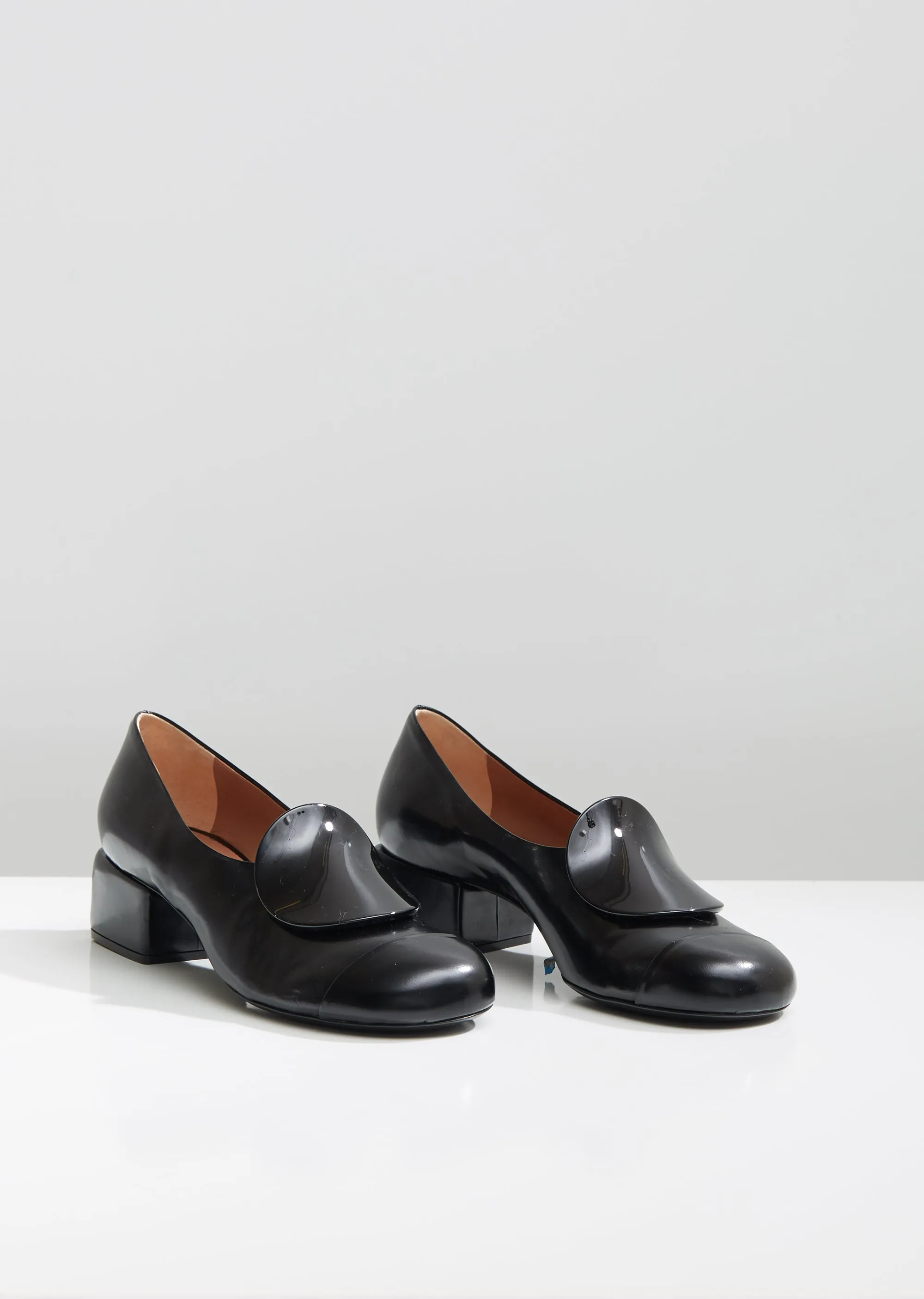Leather Block Heel Pumps