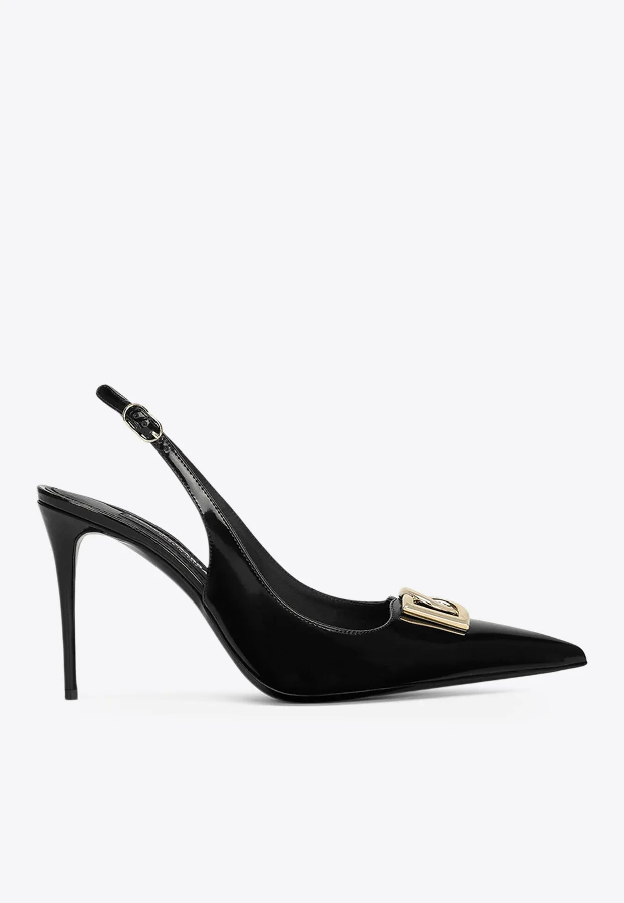 Lollo 90 Polished Leather Slingback Pumps