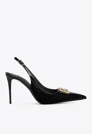 Lollo 90 Polished Leather Slingback Pumps