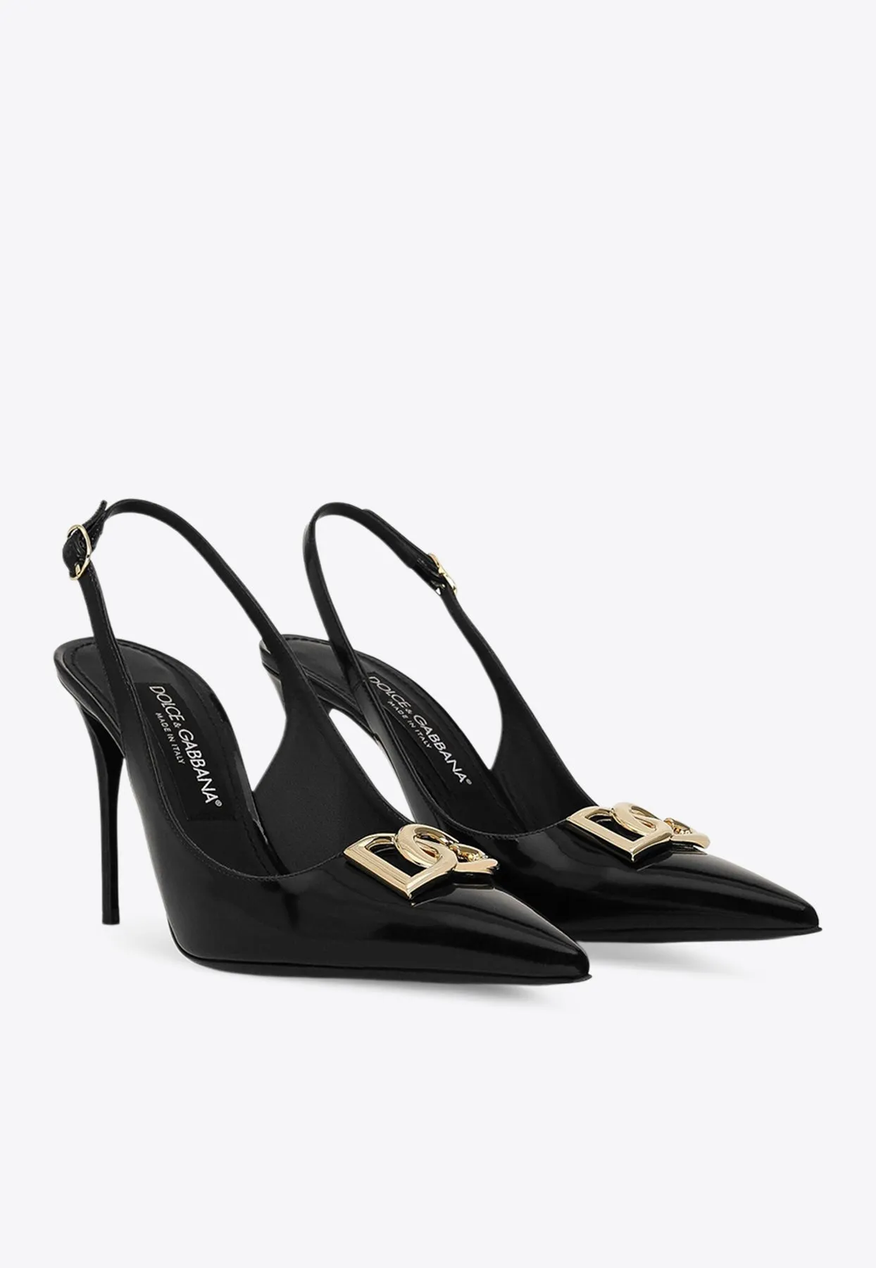 Lollo 90 Polished Leather Slingback Pumps