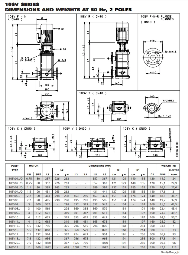 Lowara 10SV Series 304ss Vertical Multistage Pumps (Max 160 LPM)