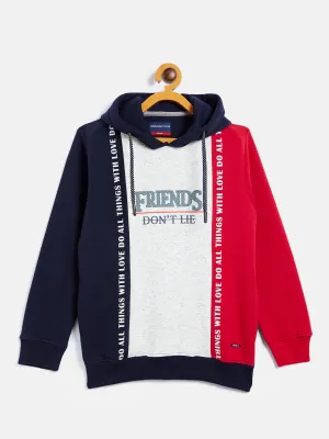 Navy Blue Colourblocked Hooded Sweatshirt