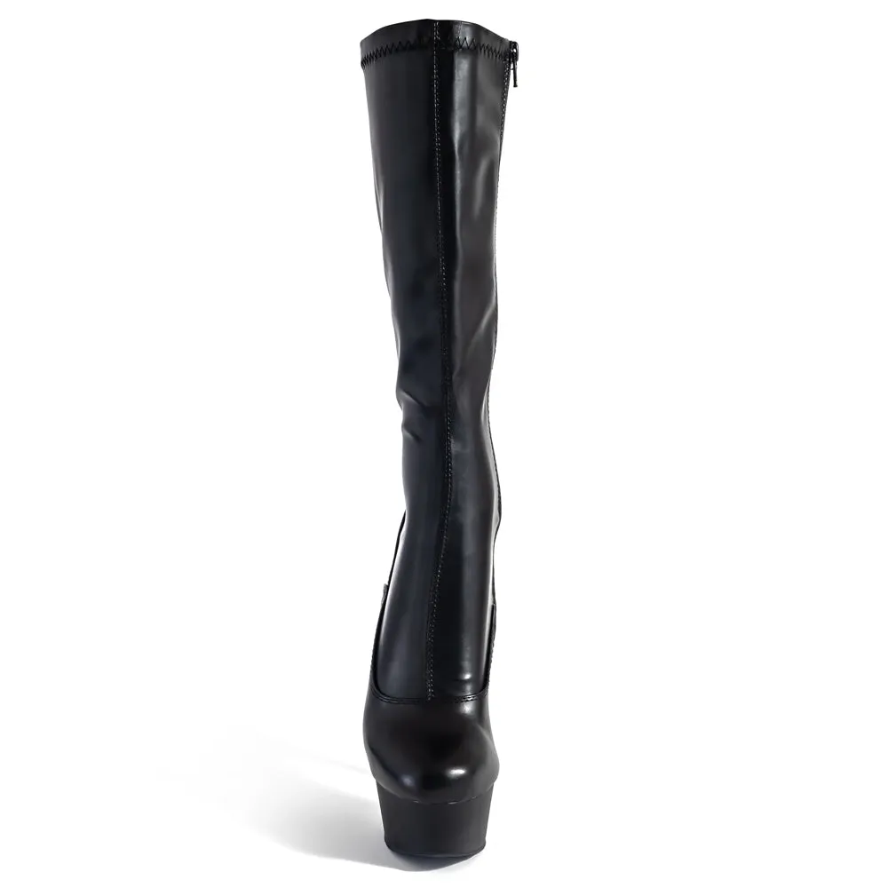Pleaser Delight 6" Stiletto Platform Knee Boots - Matte Black