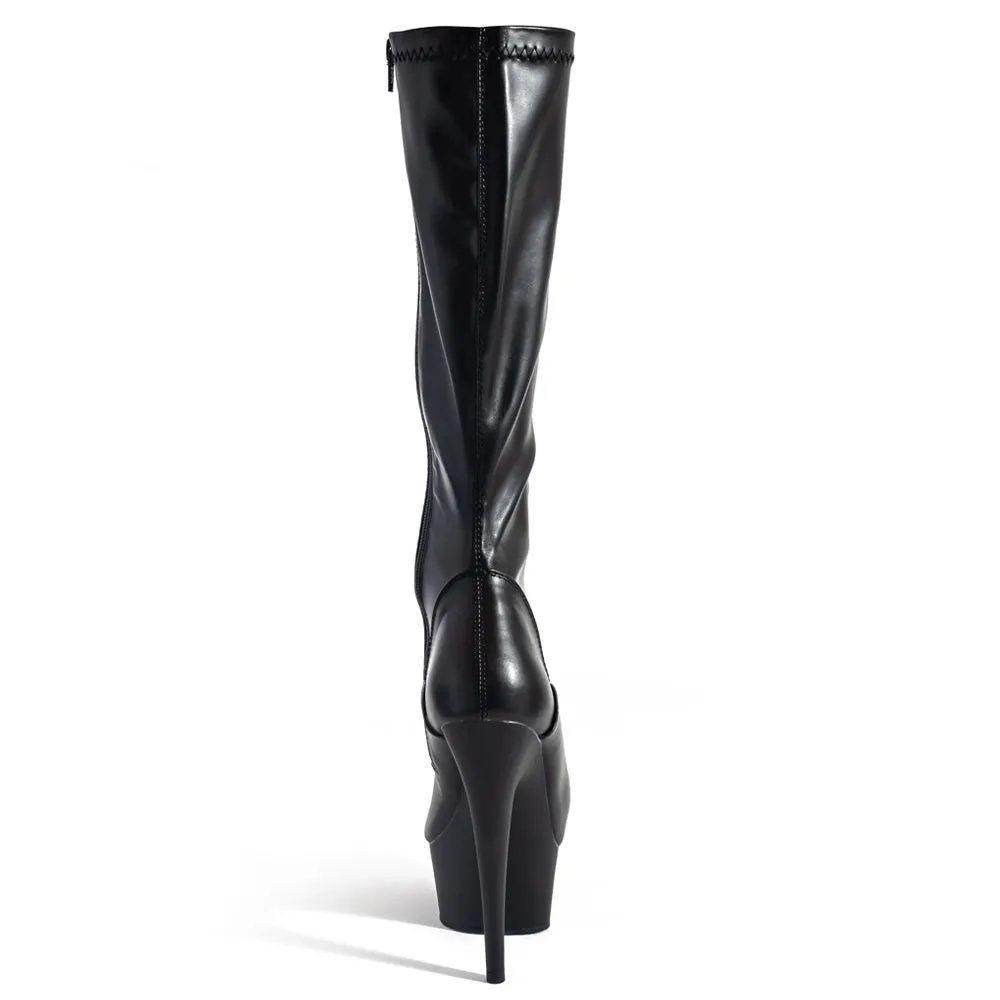Pleaser Delight 6" Stiletto Platform Knee Boots - Matte Black
