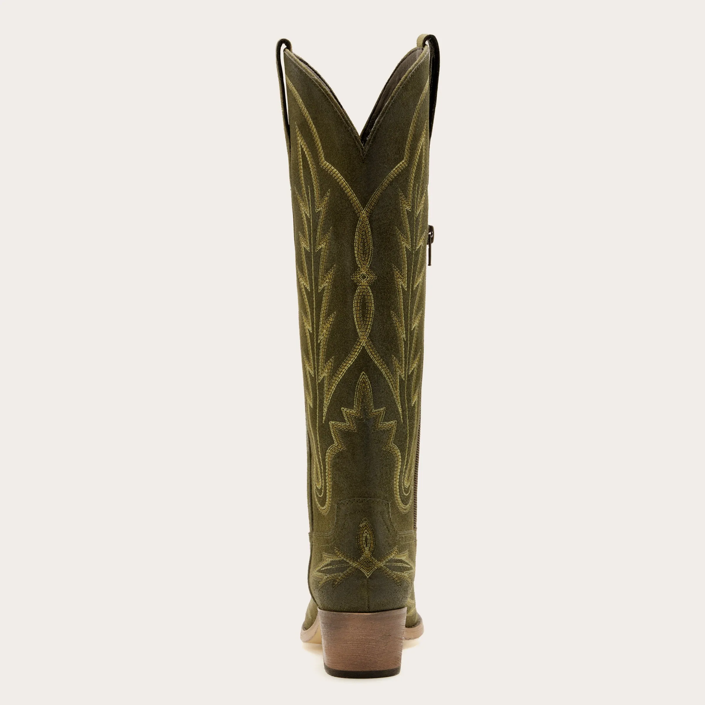 Rosemary - Olive Suede Embroidered Cowgirl Boots with Elegant Detailing