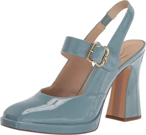 Sam Edelman Jildie Smokey Blue Slingback Ankle Strap Square Toe Block Heel Pumps