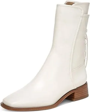 Sam Edelman Tana Ivory Leather Chunky Heel Squared Toe Zipper Mid-Calf Boots