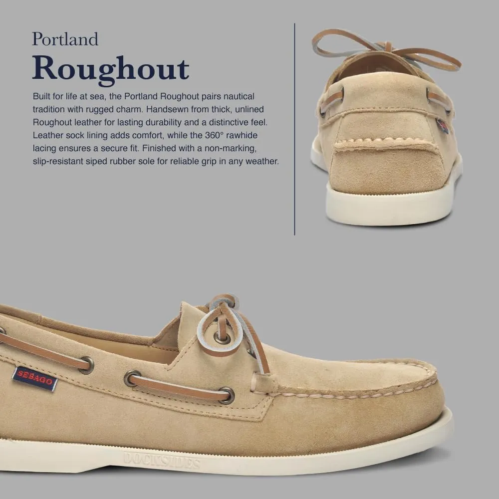 Sebago Portland Roughout Boat Shoes - Handsewn Roughout Leather Moccasins with Leather Sock Lining and Non-Marking, Non-Slip Siped Rubber Outsoles