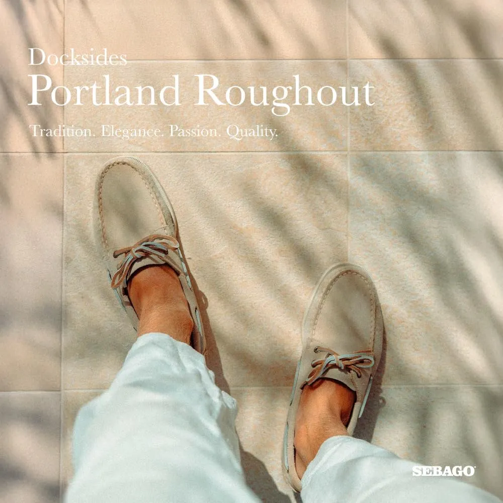 Sebago Portland Roughout Boat Shoes - Handsewn Roughout Leather Moccasins with Leather Sock Lining and Non-Marking, Non-Slip Siped Rubber Outsoles