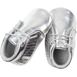Silver Moccasins with Fringe & Laces | Baby Sizes 3 4 or 6