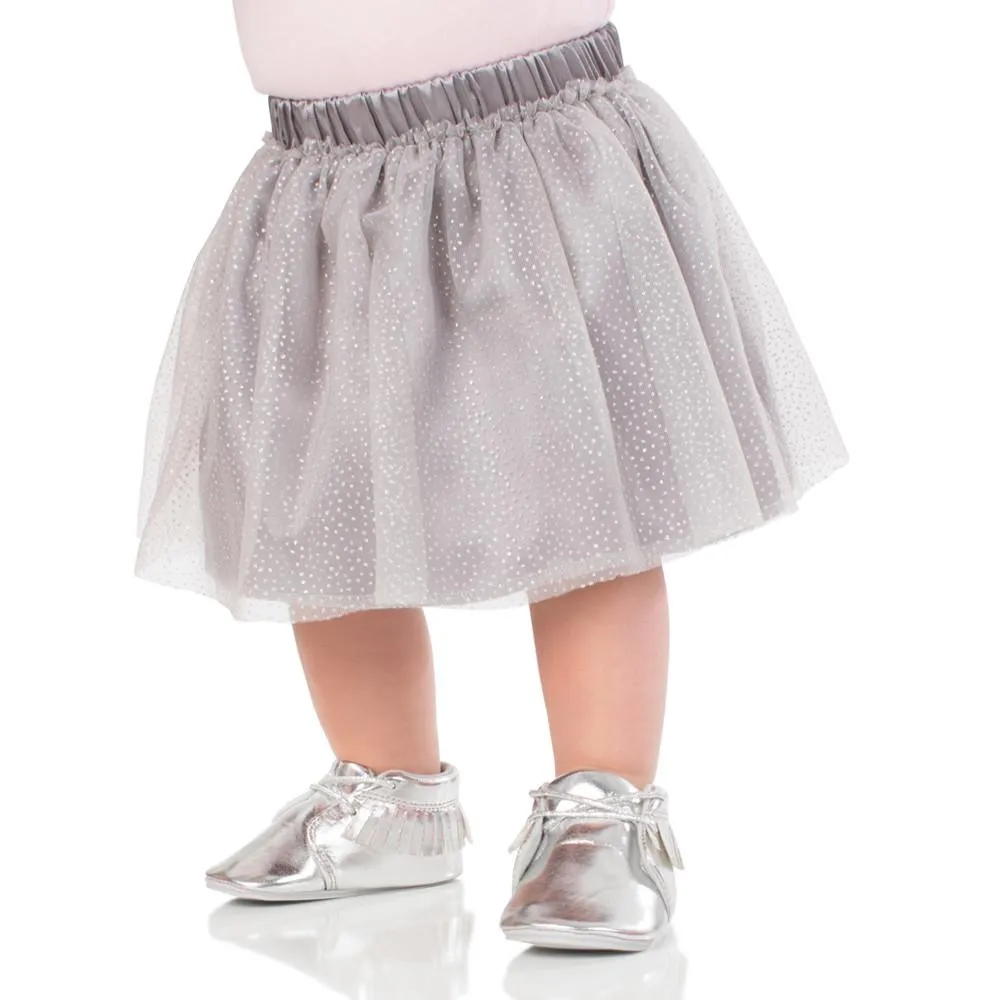 Silver Moccasins with Fringe & Laces | Baby Sizes 3 4 or 6