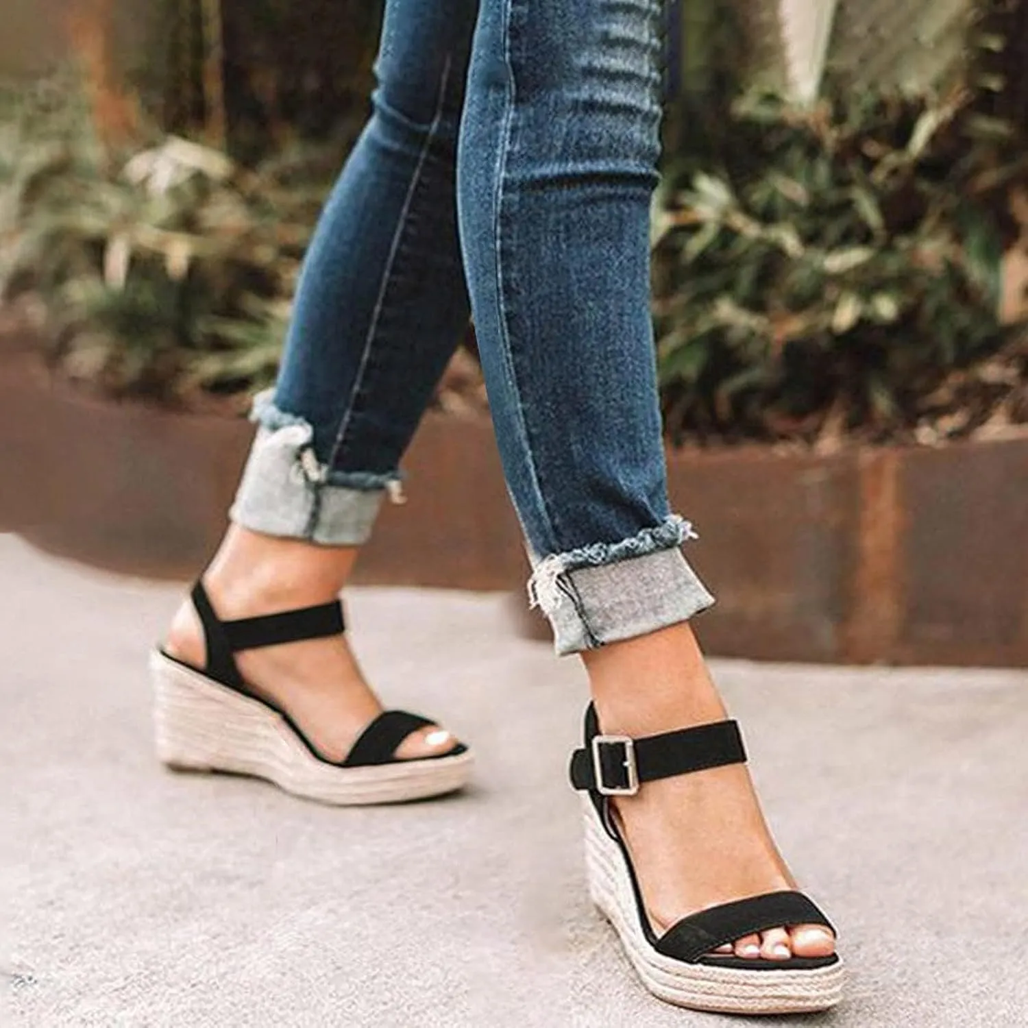 Summer Sandals for Women Open Toe Ankle Strap Wedge Espadrilles Comfortable Platform Sandals Party Dress Shoes