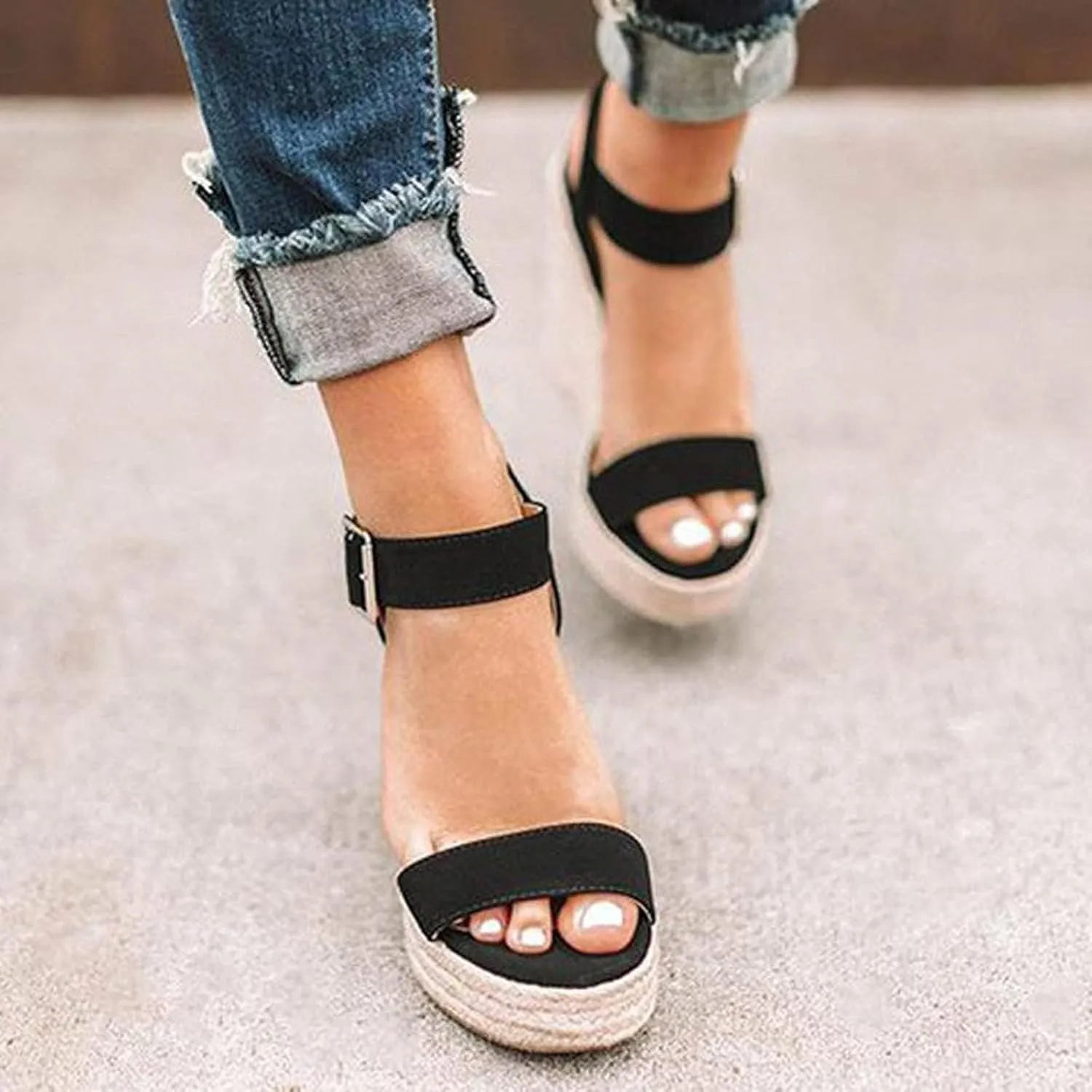 Summer Sandals for Women Open Toe Ankle Strap Wedge Espadrilles Comfortable Platform Sandals Party Dress Shoes