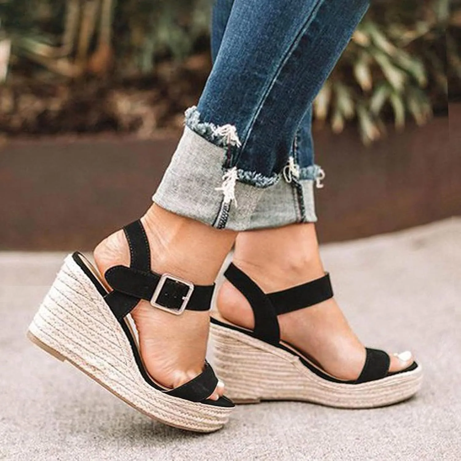 Summer Sandals for Women Open Toe Ankle Strap Wedge Espadrilles Comfortable Platform Sandals Party Dress Shoes