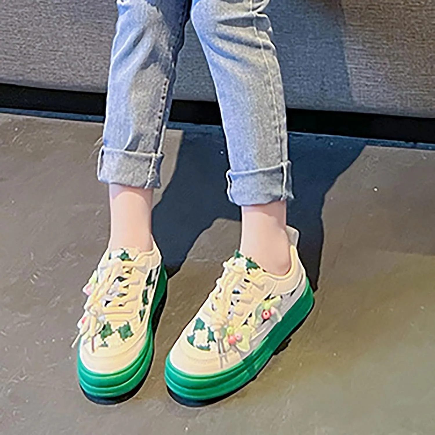 Toddler Kids Lace-Up Fashion Sneakers with Bow Girls Platform Sneakers Tennis Walking Shoes Lightweight