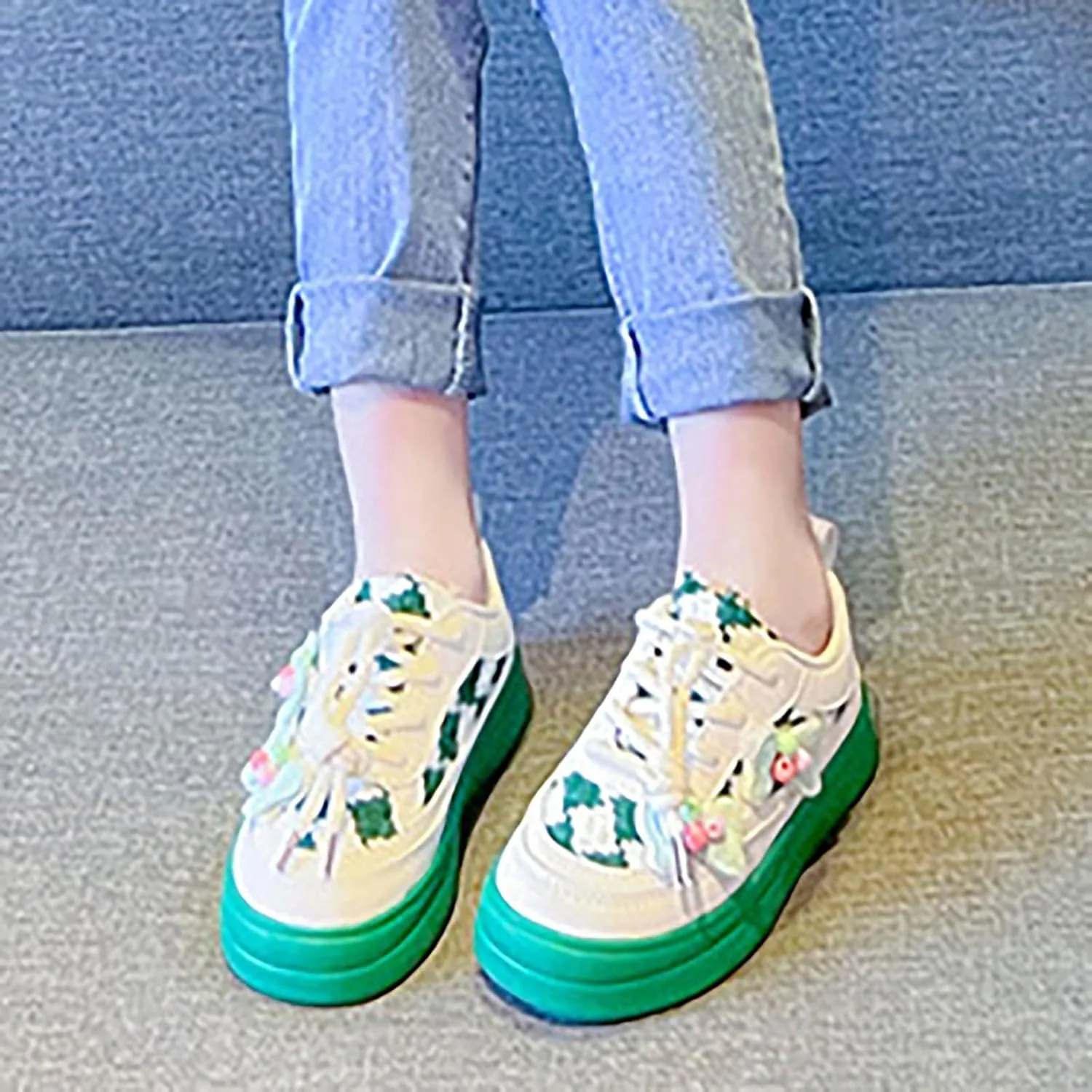 Toddler Kids Lace-Up Fashion Sneakers with Bow Girls Platform Sneakers Tennis Walking Shoes Lightweight