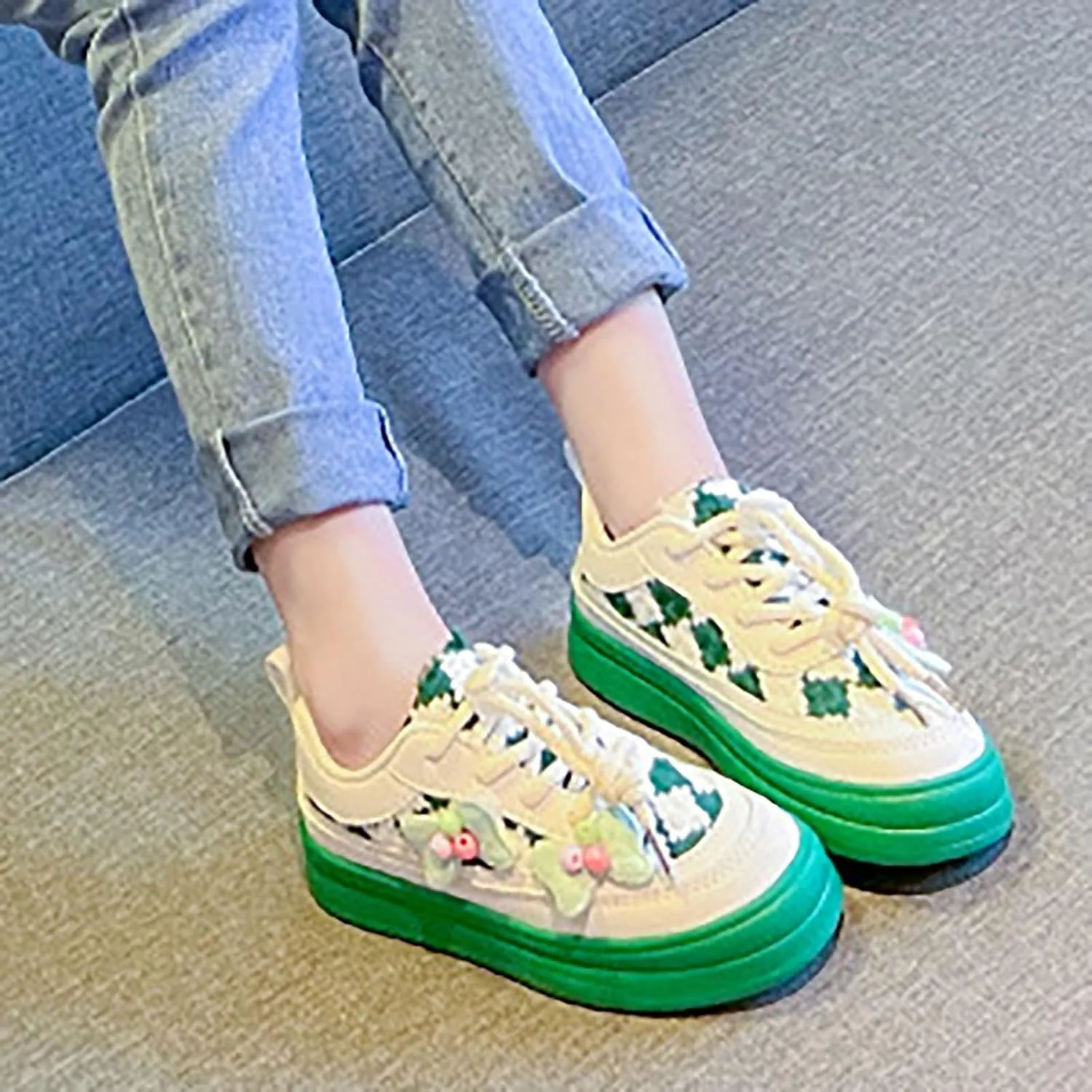 Toddler Kids Lace-Up Fashion Sneakers with Bow Girls Platform Sneakers Tennis Walking Shoes Lightweight