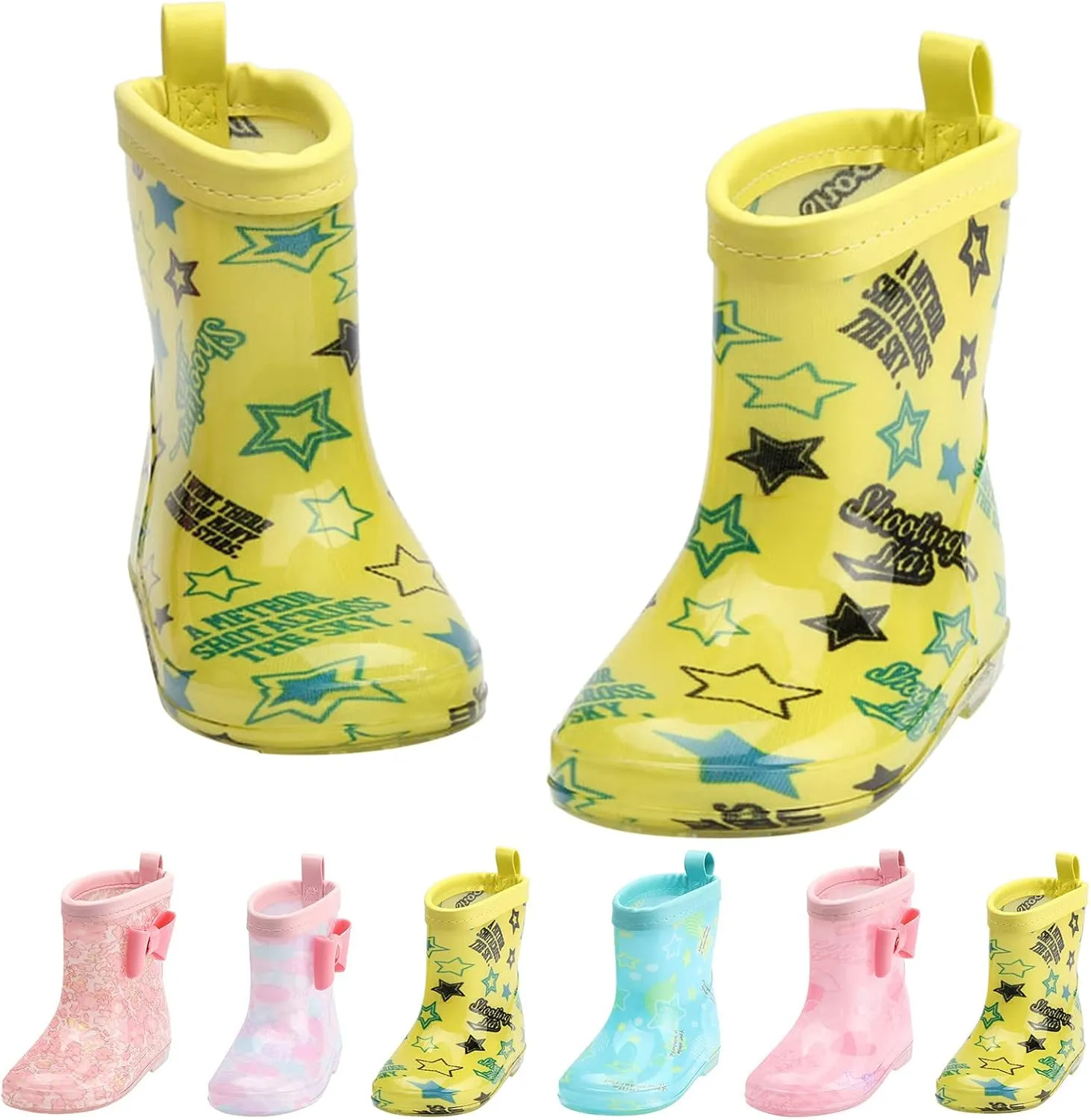 Toddler Kids PVC Rain Boots Boys Girls Cartoon Prints Non Slip Outdoor Shoes Wear-esistant Hiking Boots