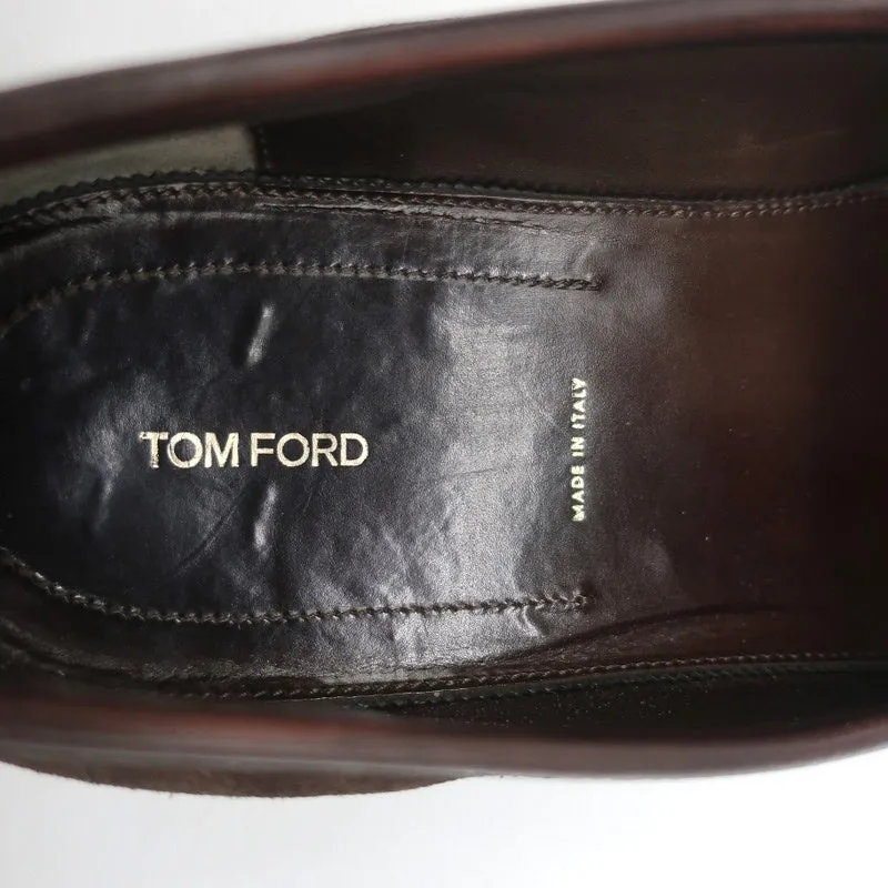 Tom Ford Penny Loafers Dark Brown Leather-Trimmed Suede Size 11