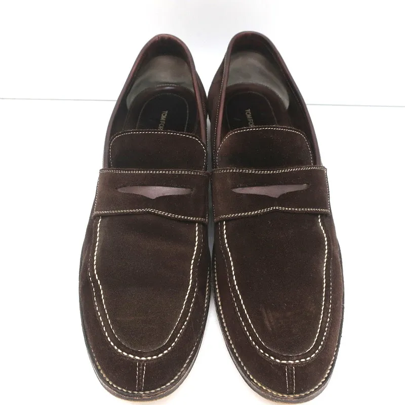 Tom Ford Penny Loafers Dark Brown Leather-Trimmed Suede Size 11