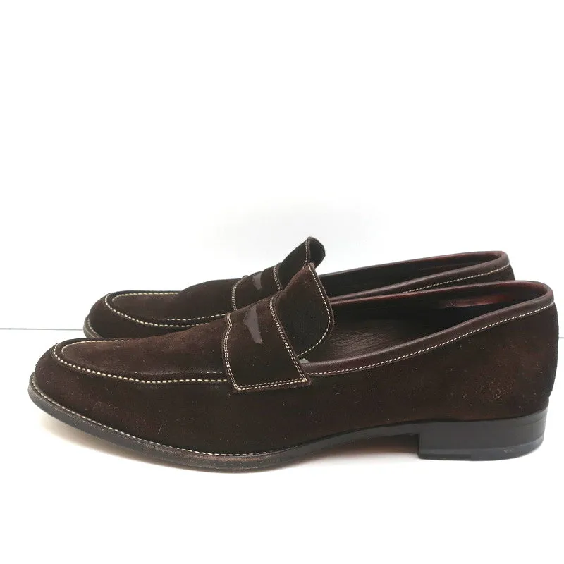 Tom Ford Penny Loafers Dark Brown Leather-Trimmed Suede Size 11