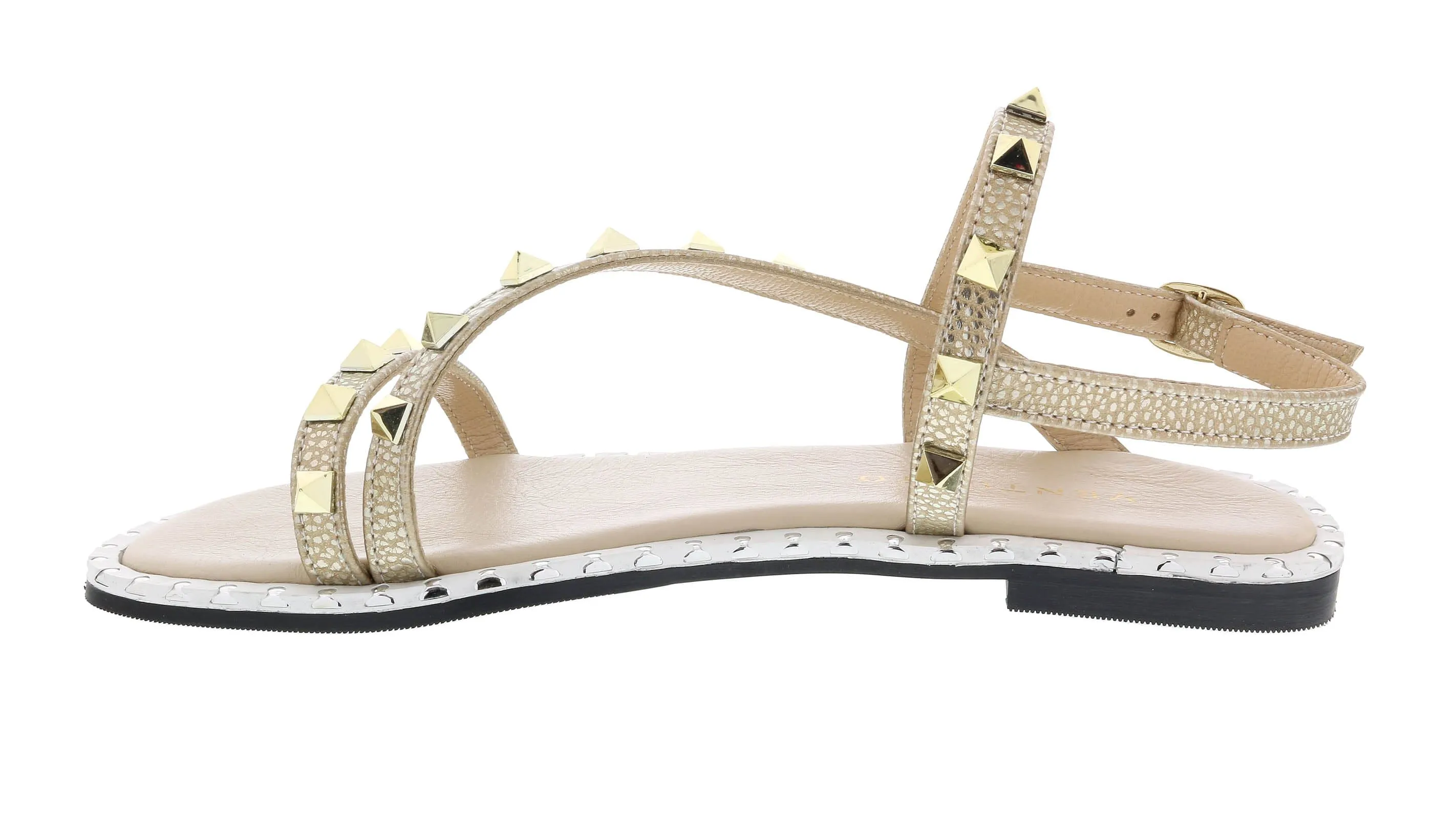 Ventutto Gold Riveted Embellished Strappy Sandals-