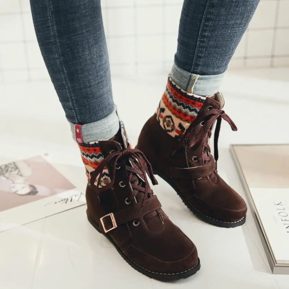 Womens Christmas Winter Suede Ankle Boots