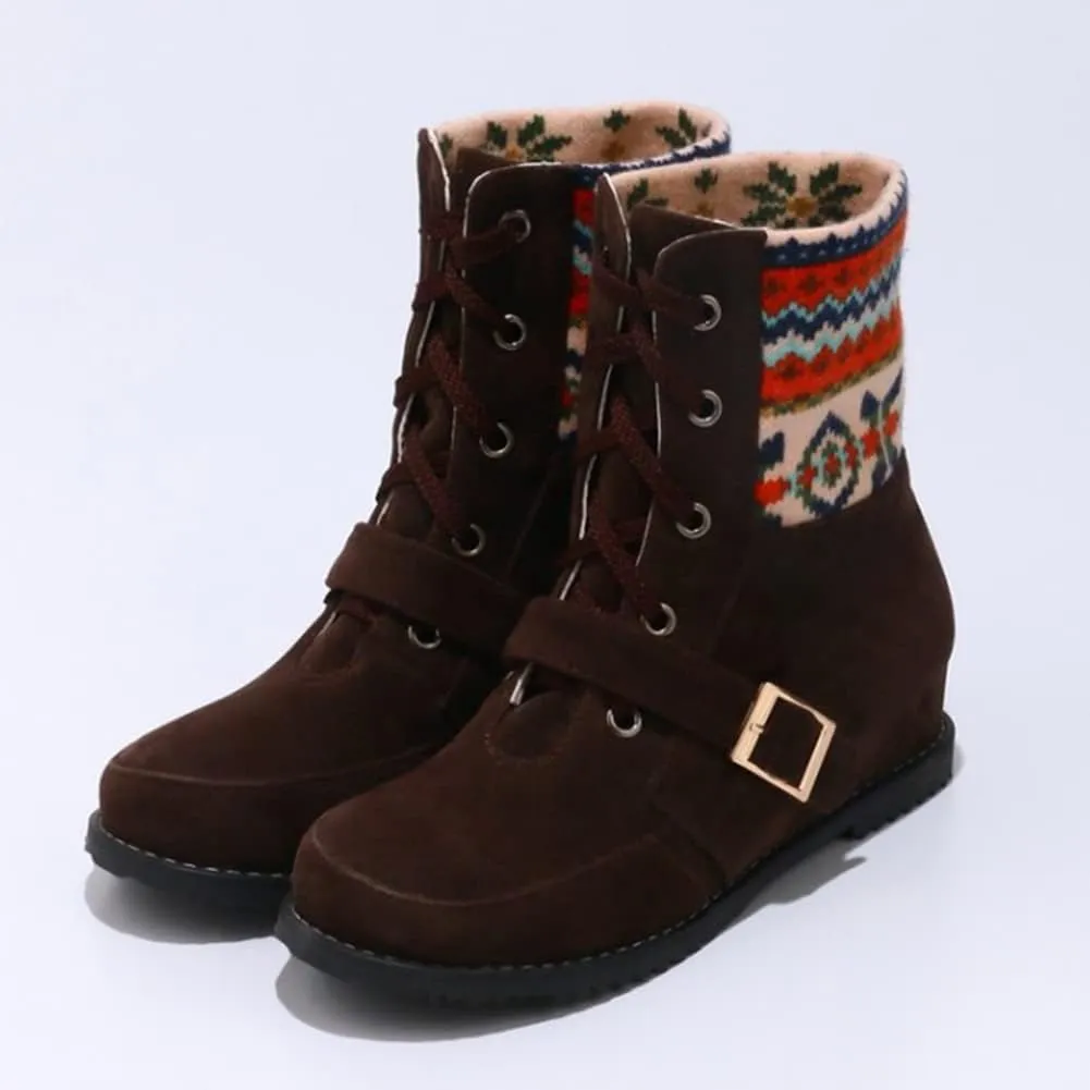 Womens Christmas Winter Suede Ankle Boots