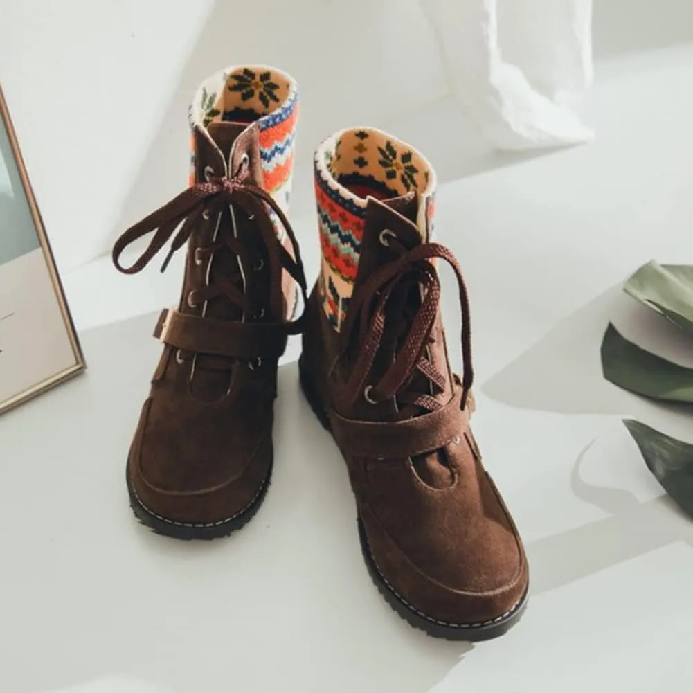 Womens Christmas Winter Suede Ankle Boots