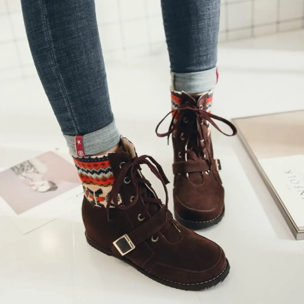 Womens Christmas Winter Suede Ankle Boots