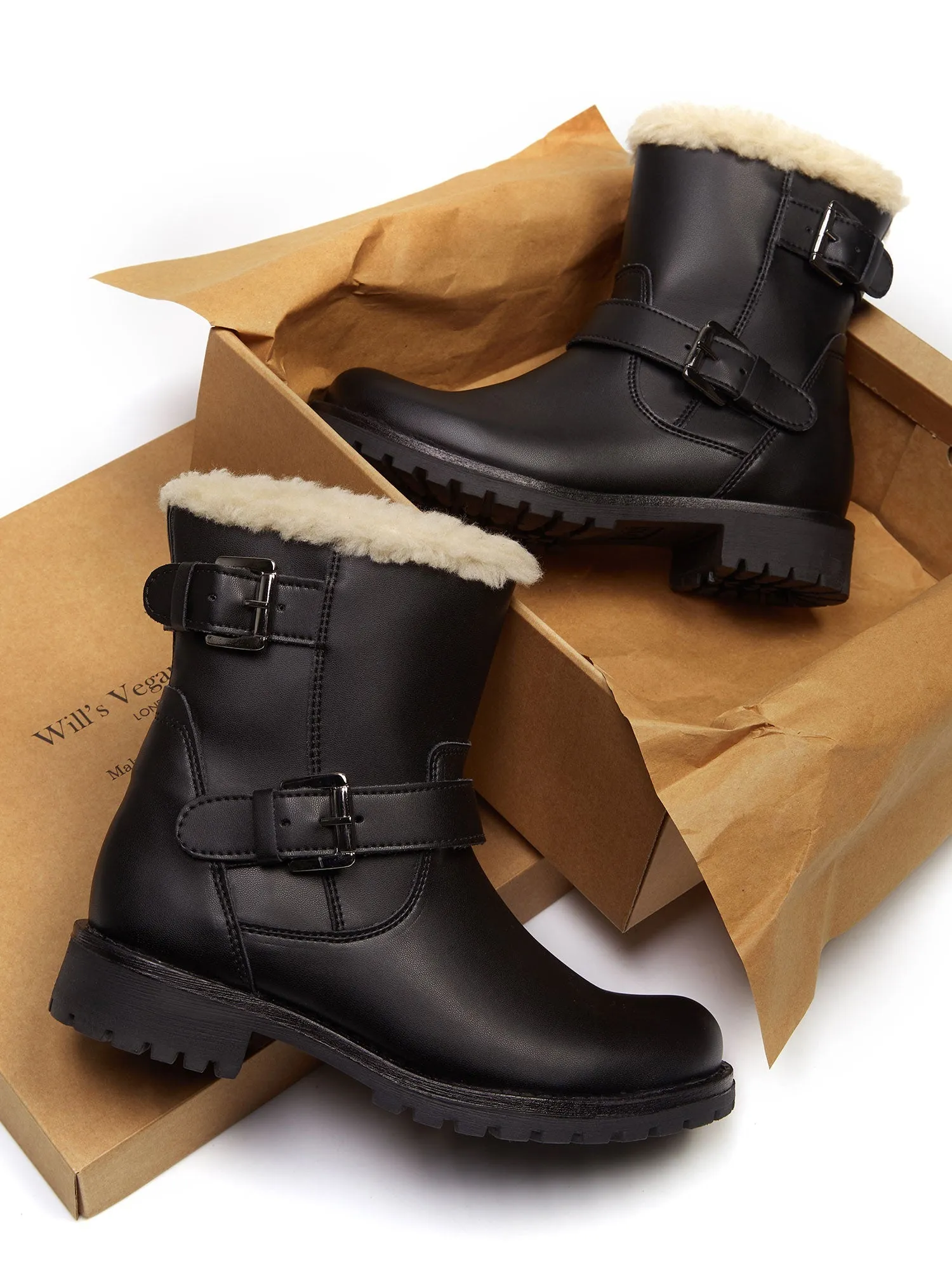 Women's Insulated Biker Boots by Will's Vegan Shoes (Black)