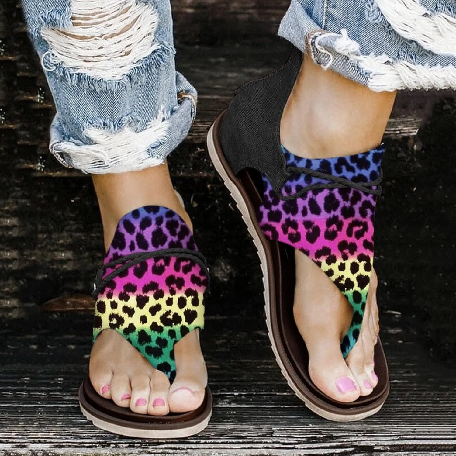 Women's Sandals Dressy, Womens Wedge Sandals Arch Support Slip On Orthopedic Flip Flops Flat Clip Toe Sandals