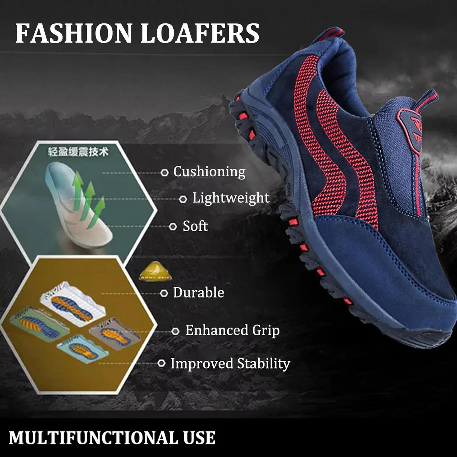 Women's Thick Sole Orthopedic Walking Loafers Breathable Lightweight Slip On Casual Sneakers with Arch Support Outdoor Non-Slip Hiking Shoes