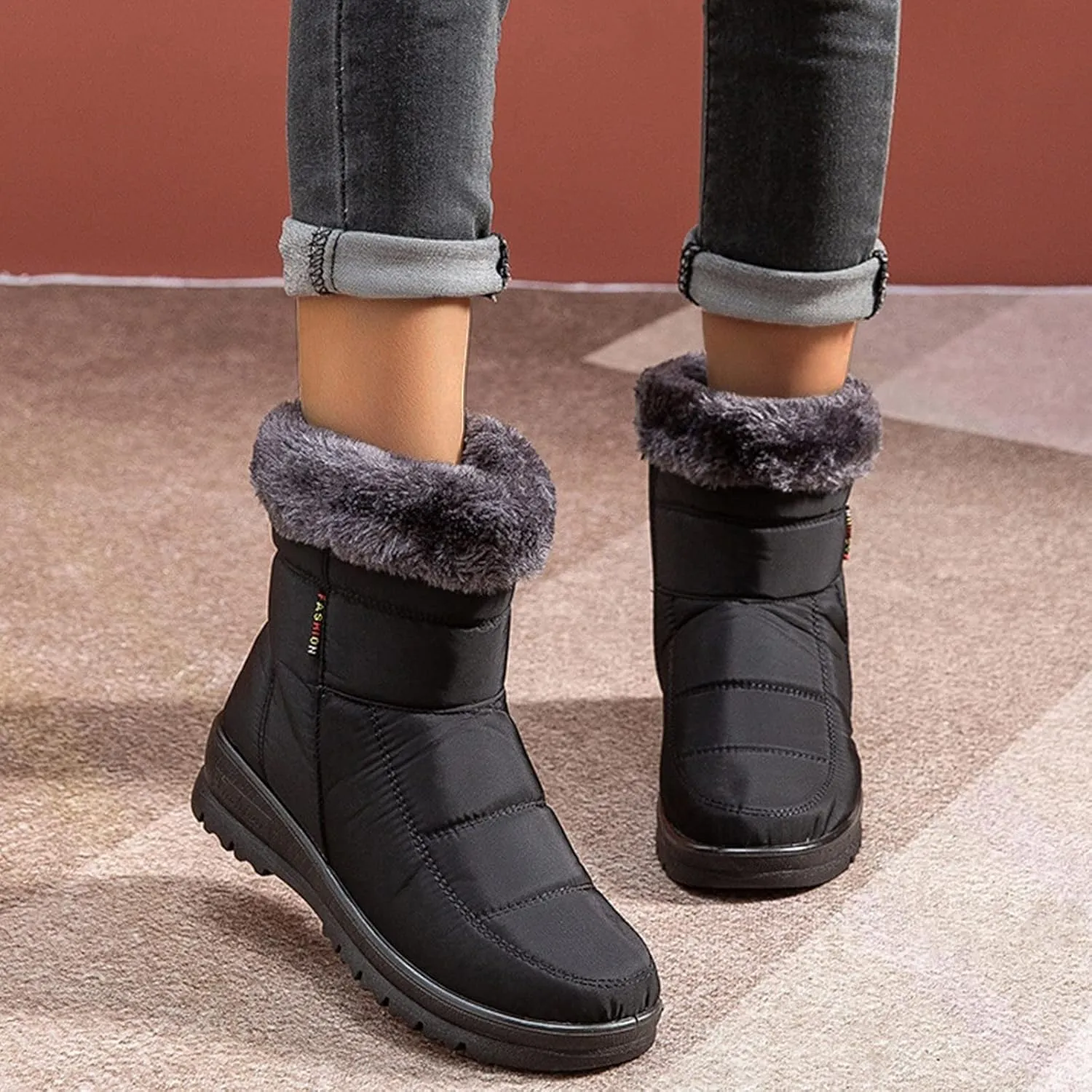 ZBYY Snow Boots for Women,Winter Fur Lined Warm Ankle Boots Slip On Waterproof Outdoor Booties Comfortable Shoes for Women